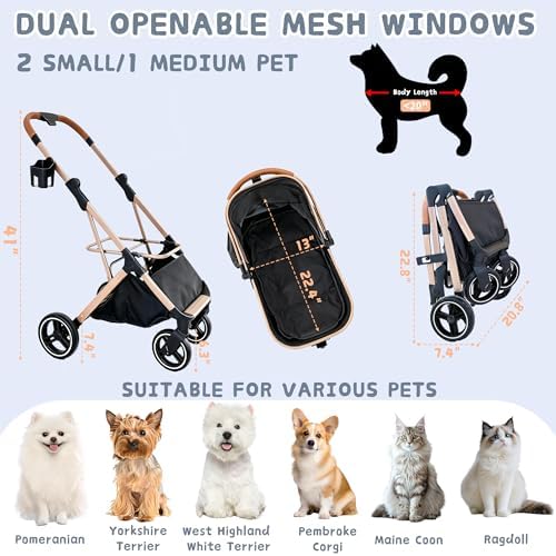 Chihuahua 3-in-1 Foldable Pet Stroller 4-Wheel for Small Dogs,Black