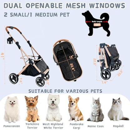 Chihuahua 3-in-1 Foldable Pet Stroller 4-Wheel for Small Dogs,Black