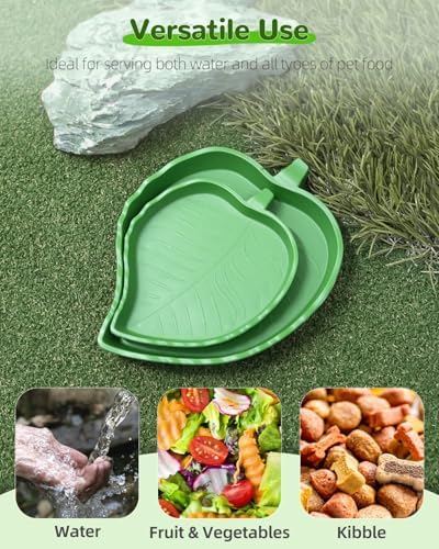 Pawfly 2 Pcs Leaf Reptile Water Dish, Reptile Water Bowl, Tortoise Habitat Accessories, Bearded Dragon Water Bowl, Pet Food Feeding Plate for Turtle Small Snake Lizard, 2 Sizes