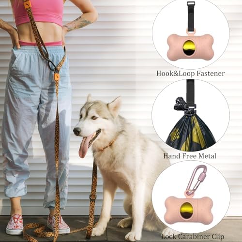 Bone-Shaped Dog Poop Bag Holder for Leash |Dispenser with 15 Leak-Resistant Waste Bags & Carabiner Clip(Pink)