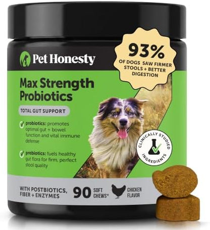 Pet Honesty Advanced Strength Dog Probiotics for Gut Health, 90ct, Chicken