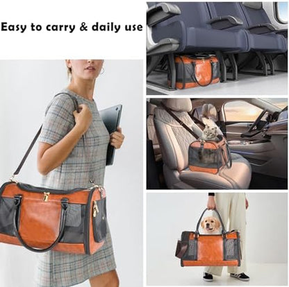 Dog Soft-Sided Carriers Pet Carrier for Small Dogs Cats, Fashion PU Leather Small Dog Carrier Pet Purse, Airline Approved Travel Pet Carrier for Puppy Kitten Small Animals