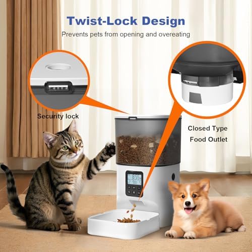 Automatic Cat Feeder, Cat Food Dispenser with 10s Voice Recorder, Pet Feeder up to 8 Meals per Day, Timed Feeder with Dry Food Sealed Ring (Pure White, 4.0 L)