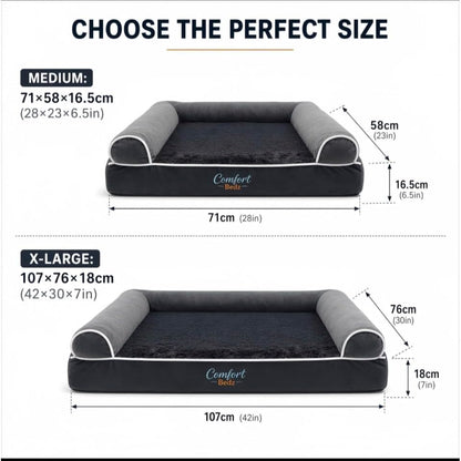 Orthopedic Dog Bed, Plush Velvet and Rabbit Fur, Raised Bolster Sides, Washable Cushion, Non-Slip Bottom, Dark Gray