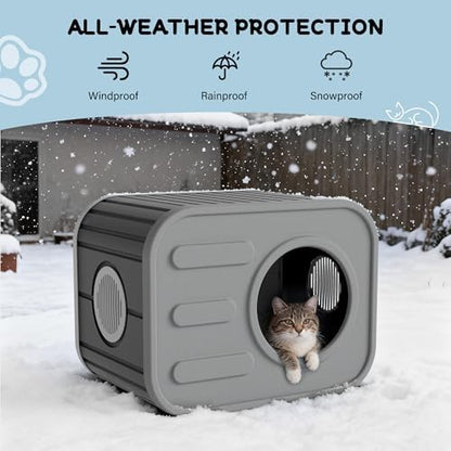 NUNU LAB Cat Litter Box Enclosure,Plastic Cat House Outdoor, Cats House for Indoor, Weatherproof Cat House, Camera Shaped Design, with Escape Door, for Small to Medium Cats (Grey)
