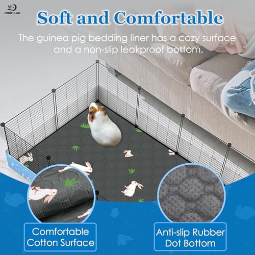 2-Pack Guinea Pig Cage Liner, 24" x 47" Reusable Guinea Pig Bedding Washable Absorbent Pee Pads for Dogs Rabbit Chinchilla Hamster, Leakproof & Anti Slip