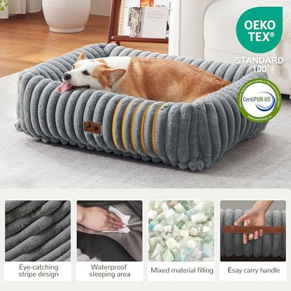 Dog Bed Medium Size Dog, Rectangle Orthopedic Pet Bed for Car and Indoor, Comfort Fluffy Memory Foam Dog Beds with Anti-Slip Bottom,Grey(30x24x8 inches)