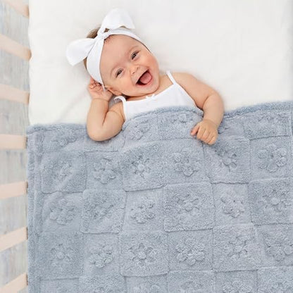 Americanflat 30x40 Jacquard Kids Throw Blanket - Soft and Breathable Mini Fleece Throw Blanket for Couch, Bed, Chair - Fleece Blankets Perfect for Home, Bedroom, or Outdoor - Flower Design in Gray