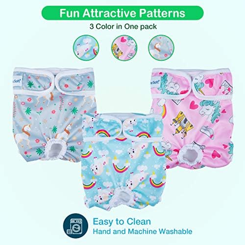 Pet Soft Female Dog Diapers, 3 Pack Washable Dog Diapers Female for Dogs in Heat Reusable Dogs Period Panties, Puppy Diapers (Animals, XS)