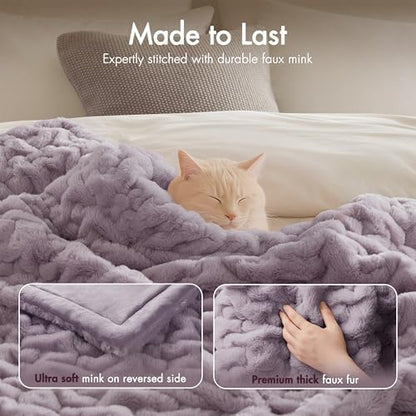Madison Park Ruched Faux Fur Luxury Throw Lavender 50*60 Premium Soft Cozy Brushed Long Faux Fur For Bed, Coach or Sofa