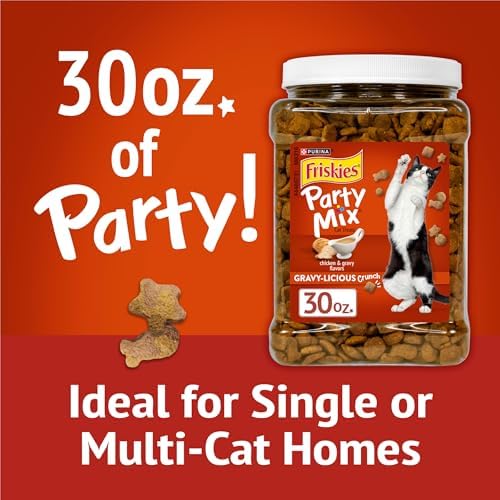Friskies Purina Party Mix Gravylicious Crunch Cat Treats, 30 oz Canister