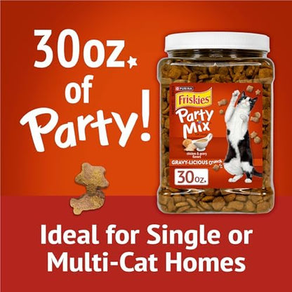 Friskies Purina Party Mix Gravylicious Crunch Cat Treats, 30 oz Canister
