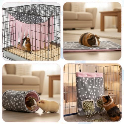Guinea Pig Hideout, 4 Pack Tunnel & Mat & Corner Hide & Hay Bag