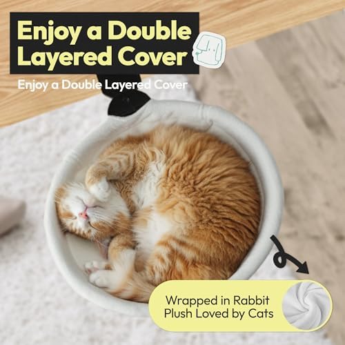 Adjustable Cat Desk Bed, Sunken Design Cat Hammock, Supports Up to 50 lbs, Sturdy Metal Frame with Secure Clamp, Removable Faux Rabbit Plush Cover, Perfect for Home or Gaming Desk (White, XL)