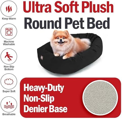Majestic Pet 24 Inch Suede Calming Dog Bed Washable – Cozy Soft Round Dog Bed with Spine Support for Dogs to Rest Their Head - Fluffy Donut Dog Bed 24x19x7 (Inch) - Round Pet Bed Small – Black (2025)