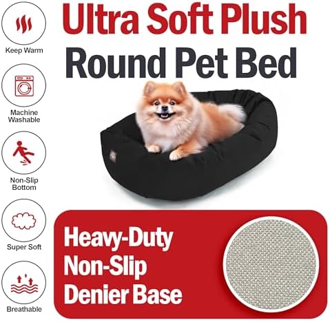 Majestic Pet Suede Shredded Memory Foam Mix Calming Dog Bed Washable - Cozy Soft Round Dog Bed with Spine for Head Support - Fluffy Donut Dog Bed, 24 Inch, Black