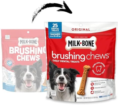 Milk-Bone Brushing Chews Original Chicken Flavor Daily Dental Dog Treats, Small/Medium, 19.6 Oz. Bag (Pack of 5)