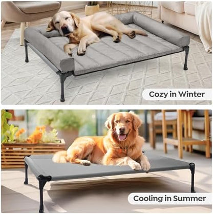 Veehoo Outdoor Elevated Dog Bed with Waterproof Bolster Cushion, Cooling