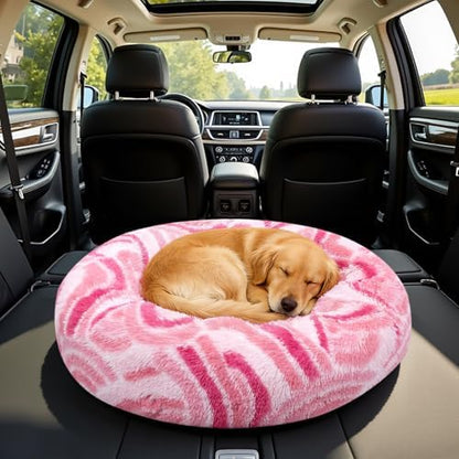Calming Donut Dog Bed for Small Dogs, Fluffy Round Sofa Burrow Bed, Orthopedic Waterproof Anti-Anxiety Pet Beds with Supportive Edge, Washable Soft Plush Cat Beds with Non-Slip Bottom