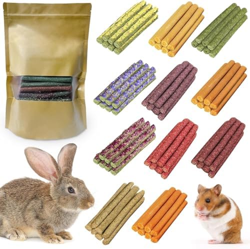 Rabbit Treats Rabbit Toys for Teeth Health, Natural Rabbit Enrichment Toys for Boredom & Stress Relief, Keep Busy Toys for Guinea Pig Chinchilla Hamster Rat Gerbil Degu (29Pcs 11 Flavors)