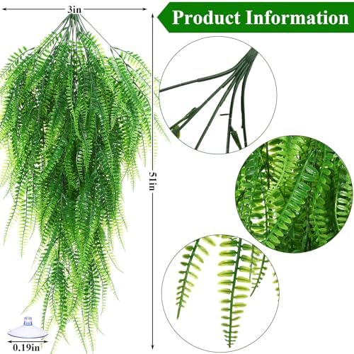 Suncalla 8 Pack Reptile Plants Terrarium Hanging Plant Vine Boston Climbing Terrarium Plant with Suction Cup for Bearded Dragons Lizard Crested Gecko Snake Crab Tank(Classic Series,Light Dark Green)