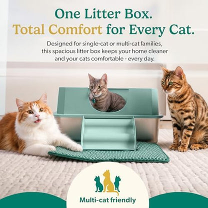 PetCove IronPaws Stainless Steel Enclosed Litter Box, XL Kit, 3 in 1 Design