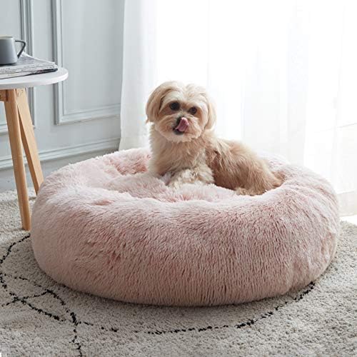 Western Home Calming Donut Small Dog Cat Bed Washable Puppy Bed,24" Pink