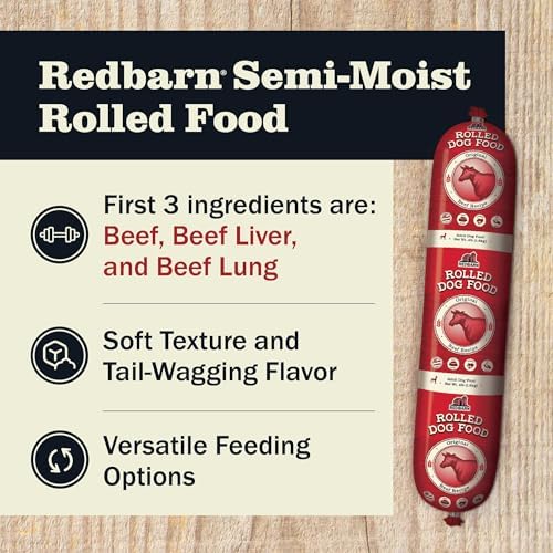 Redbarn Pet Products All-Natural Premium Rolled Dog Food, Beef Recipe - Soft Semi-Moist Wet Formula for High Protein Diet, Training Rewards, & Treat Pill Concealer - 4 lb, 1 Count (Pack of 2)