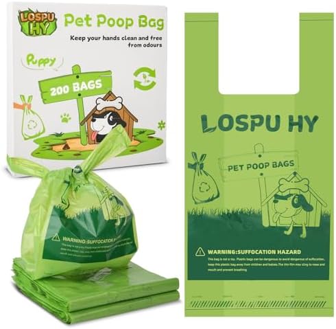 Poop Bags for Dogs, 200 Count Dog Poop Bags with Handles, Extra Thick Strong Leak Proof Doggie Waste Bag for Waste Refuse Cleanup, Outdoor Puppy Walking and Cats Litter