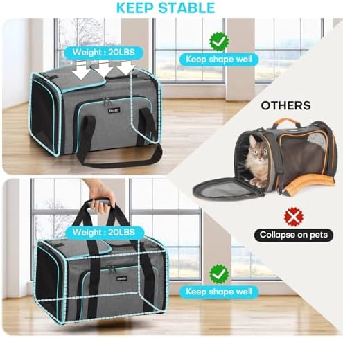 Pet Carrier, Large Soft Sided Expandable Travel Carrier with Steel Frame, Anti-Scratch Mesh, Removable Fleece Pad and Pockets for Cats, Dogs and Small Animals up to 15 lbs (Gray, 4 Sides Expandable)