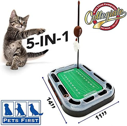 Pets First 5-in-1 Cat Toy: Scratcher, Wand, Plush Football & Feathers with Catnip & Interactive Cat Ball Bell