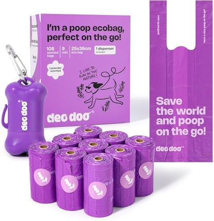 Dog Poop Bags with Handles & Holder, 108 Count, Lavender Scented