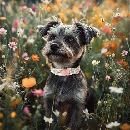 Floral Dog Collar - Cute Summer Flowers Dog Collars for Medium Dogs, Durable Adjustable Male Female Puppy Collar with Metal BuckleM