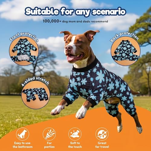 LovinPet Dog Pajamas Medium, Dog Bodysuit, Sage Print, Black, 3XL