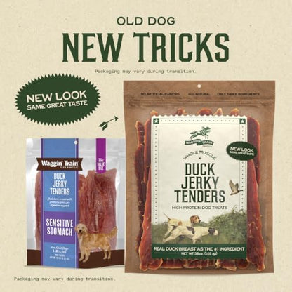 Waggin' Train Duck Jerky Dog Treats for Dogs with Sensitive Stomachs, Made with 100% Real Duck Breasts, Three All-Natural Ingredients, High Protein Dog Treat, Easily Digestible for Dogs, 36 oz. Pouch