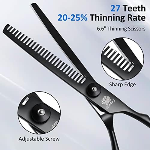 Dog Grooming Scissors Kit with Safety Round Tips, GLADOG Professional 6 in 1 Grooming Scissors for Dogs, Sharp and Heavy-duty Dog Grooming Shears for Dogs Cats