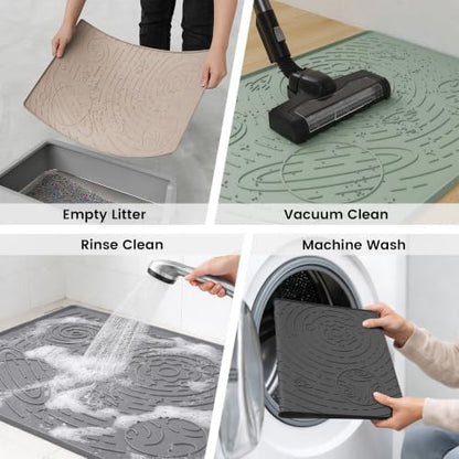 OHMO Cat Mat for Litter Box, Large 31.5x23.6 Semi Transparent, High Edge Silicone Scatter Control Waterproof Trapping Mat