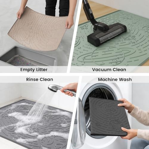 OHMO Cat Litter Mat Large Litter Box Mat, 31.5x23.6 Black, Premium BPA-Free Silicone Rubber Kitty Litter Mat for Litter Box, High Edge Scatter Control Non-Slip Waterproof Litter Trapping Mat