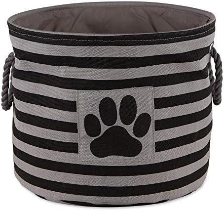 Bone Dry 5743 Pet Storage Collection Striped Paw Patch Bin, Medium Round, Black