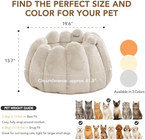 PETNOVO Pumpkin Cat Bed, Plush Donut Cuddler with High Bolster, Non-Slip