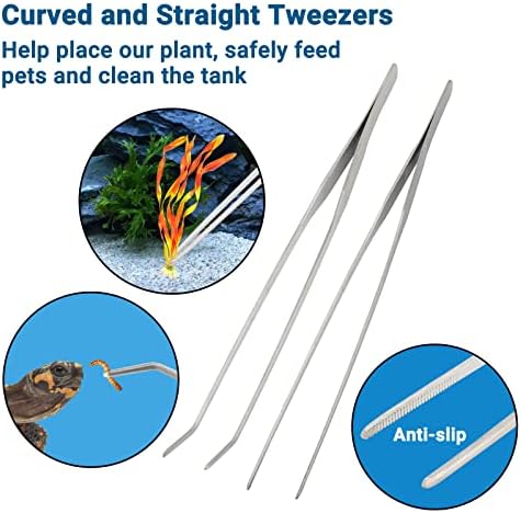 Segarty Aquarium Aquascaping Tools, 6 in 1 Stainless Steel Silver Aquascaping Tools Kit for Aquatic Plant Fish Tank, Long Scrapers Spatula Feeding Tweezers Curved Straight Scissors Aquarium Tools