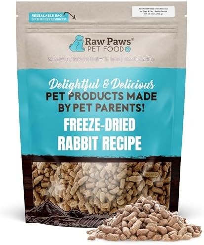 Raw Paws Freeze Dried Dog Food & Cat Food - Rabbit Recipe, 16-oz - USA Made