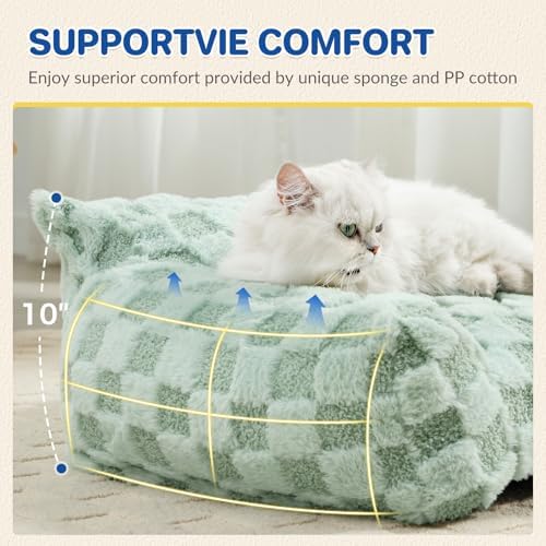 ABCPET Large Dog Bed Sofa, Fluffy Pet Bed for Medium and Large Dogs, Supportive Dog Couch Sofa for Dogs, Pet Sofas with Washable Cover & Non-Slip, 38 inch, Green