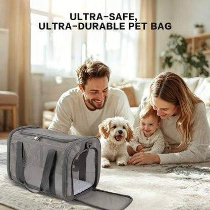 Cat Carrier, Soft-Sided Pet Carrier Bag, Breathable Mesh, Black (Grey, 17 * 11 * 11)