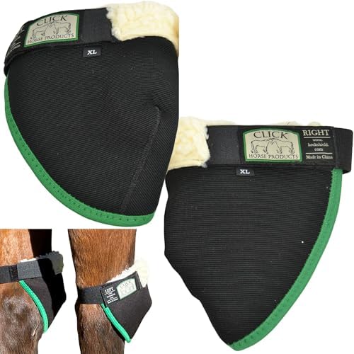 Click Horse Hock Shield, Horse Care Boots, Hock Shield for Horses w/ Fleece Lining, Prevents Hock Sores & Bed Sores, Tear Resistant Hock Protectors for Horses, Black w/ Green Trim