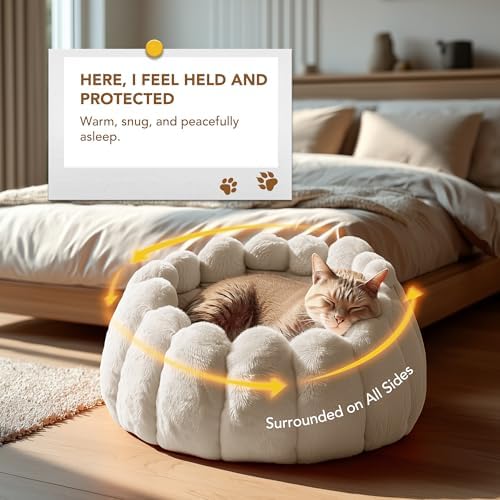 PETNOVO Pumpkin Cat Bed, Plush Donut Cuddler with High Bolster, Non-Slip