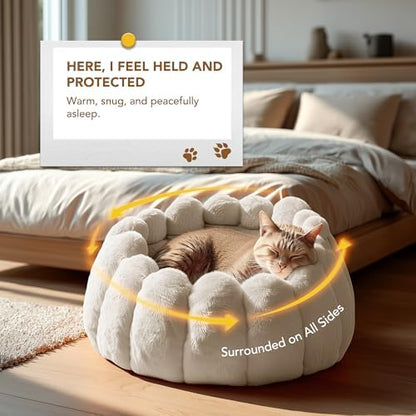 PETNOVO Pumpkin Cat Bed, Plush Donut Cuddler with High Bolster, Non-Slip