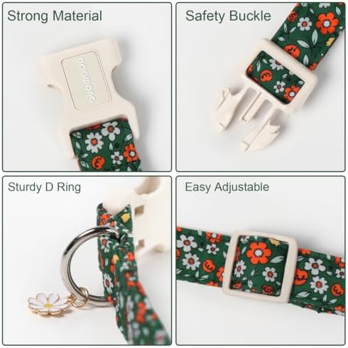 DOGWONG Fall Floral Dog Collar, Green Pumpkin Flower Pretty Cute Girl Dog Collar,Girl Female Dogs Collars for Small Medium Dogs, Neck 14-21 inches