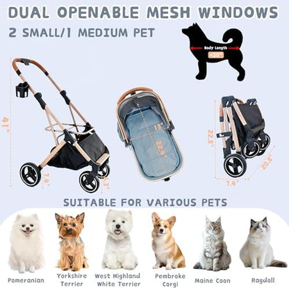 Chihuahua 3-in-1 Foldable Pet Stroller 4-Wheel for Small Dogs, Cerulean