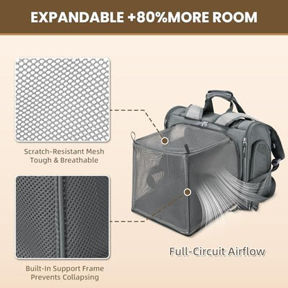 Lollimeow Expandable Cat Carrier Backpack for Large Cats - Airline Approved Pet Carrier Backpack for Small Dogs, Hiking & Travel, Waterproof with Breathable Mesh, 14lbs Capacity (Dark Grey, Standard)